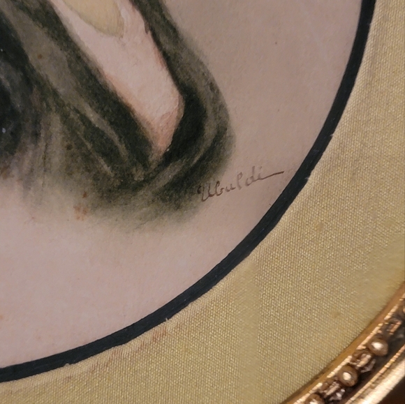 VINTAGE REAR SIGNED WATERCOLOR PAINTING IN 13.5 " A GOLD GILTED ROUND FRAME - Picture 6 of 16